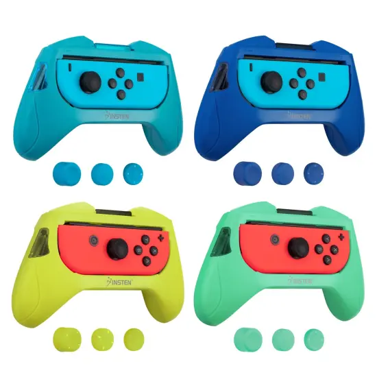 4 Pack Controller Thumb Grips Compatible with Nintendo Switch Joy-Con Controllers, Blue, Dark Blue, Turquoise, Neon Yellow Multicolor {1}
