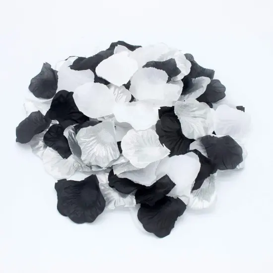 900PCS Silver Black White Artificial Flowers Silk Rose Petals Flower Girl Scatter Petals for Wedding {3}