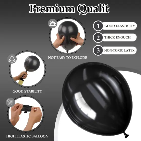 130PCS Black Balloons, Latex Balloons Different Sizes 18/12/10/5 Inch, Helium Balloons with Ribbon {2}