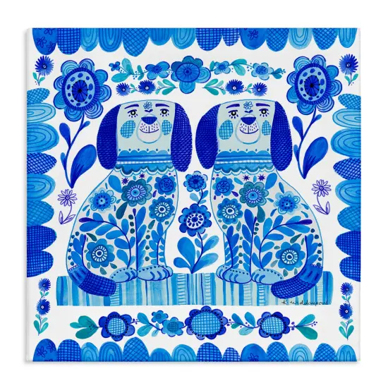 Stupell Industries Blue Folk Style Puppies Canvas Design by Kay Widdowson {1}