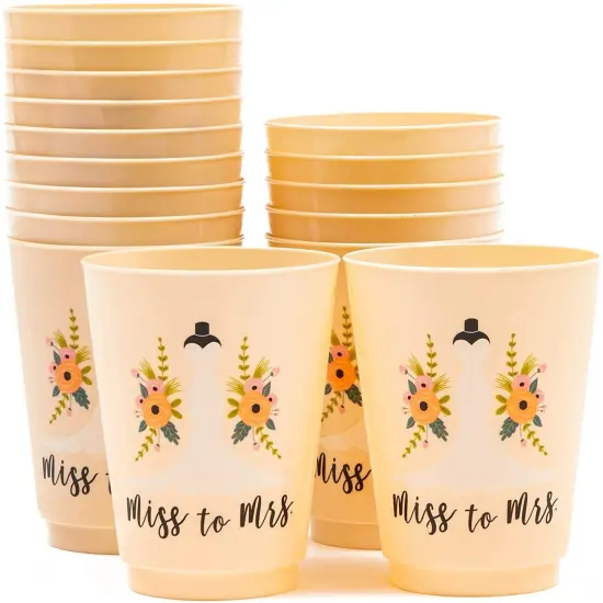 Plastic Party Cups for Bachelorette Party and Bridal Shower, Miss to Mrs. (16 Pack) Orange {1}