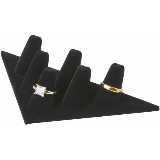 Plymor Black Velvet Ring Finger Display, Six on Triangular Base, 7" W x 3.25" D x 1.5" H {3}
