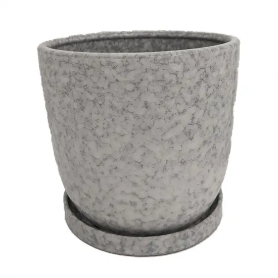 Marbled Ceramic Egg Pot with Attached Saucer - 5.25" x 5" {1}