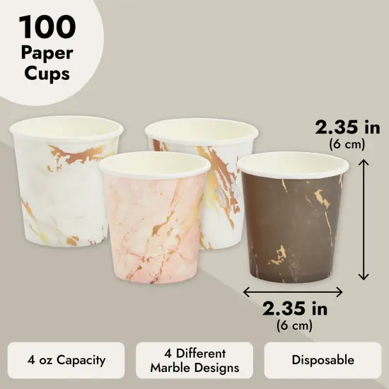 100 Pack 4 Oz Mini Disposable Paper Cups - Marble Disposable Party Cup for Espresso, Mouthwash, Tea, Coffee, Versatile Espresso Cups Multicolor {4}