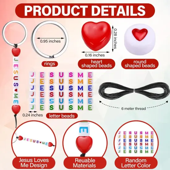36 Sets Jesus Loves Me Beads Key Chain Crafts Kit for Jewelry Making {2}