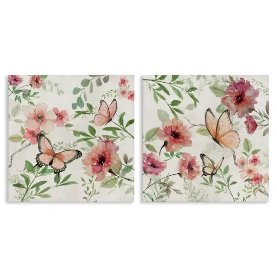 Stupell Industries Elegant Garden Flowers & Butterflies 2pc Canvas Set By Nan {1}