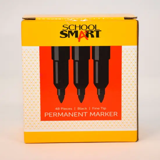 School Smart Fine Tip Permanent Markers, Quick-Drying and Water Resistant, 1 mm Tip, Black, Pack of 48 {3}