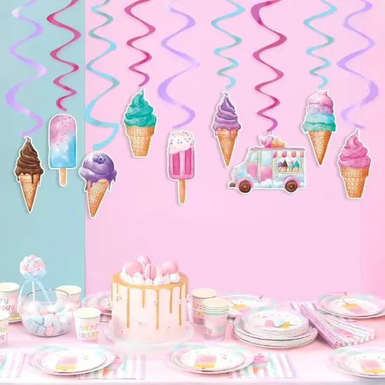 18PCS Ice Cream Hanging Swirls Party Decorations Summer Ice Cream Party Ceiling Streamers Decor Sweet Ice Cream Party Swirls Supplies for Girls Birthday Baby Shower {5}
