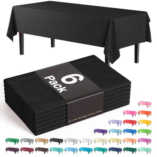 Exquisite 6-Pack Premium Plastic Tablecloth 54in. x 108in. Rectangle Plastic Table Cover Black {1}