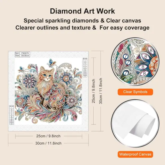 5D Special Shape Diamond Art Kits for Beginners, Diamond Painting Kits for Adults Cat, Crystal Rhinestones Diamond Painting for Home Wall Decoration Gift 12&times;12inch/30&times;30cm, Animal {2}