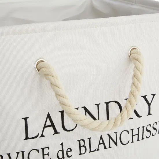 Canvas Laundry Basket with Handles for Bathroom, Bedroom (White and Gray, 60 L Capacity, 12x16x19.2 In) {7}