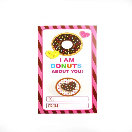 Tiny Mills 36 PACK Donuts Cards with Donuts Stampers for Valentine's Day Classroom Exchange Birthday Party Favor Prizes Valentine's Day {3}