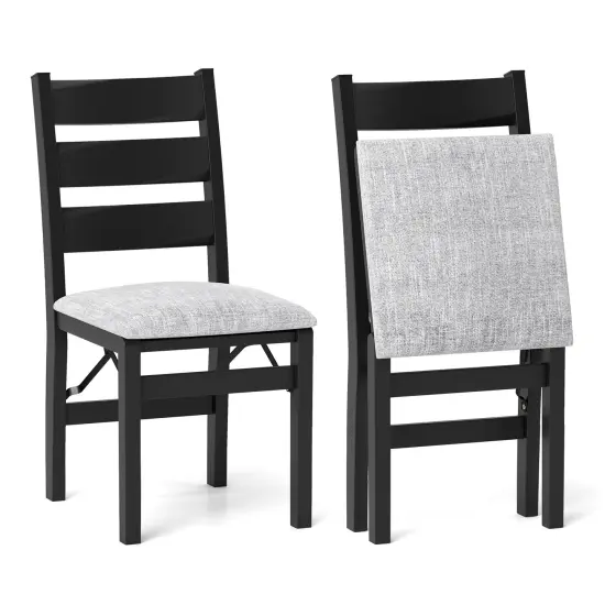Rubber Wood Foldable Dining Chairs Set of 2 with Linen Upholstery and Ergonomic Backrest {1}