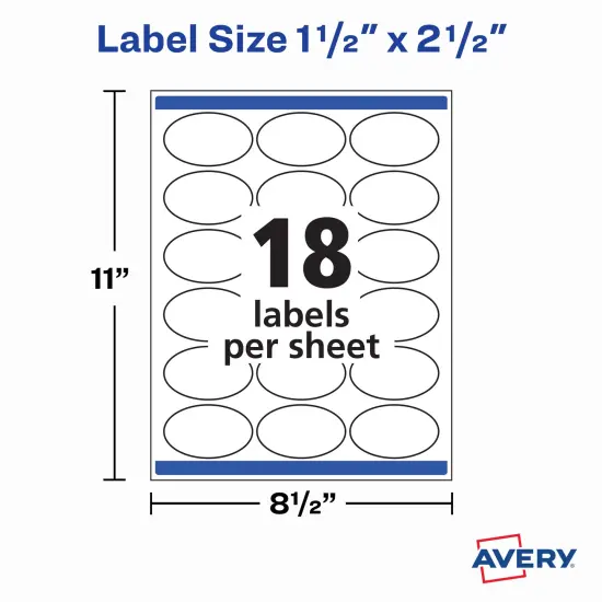 Avery Printable Blank Oval Labels, 1.5" x 2.5", Matte White, 450 Customizable Labels (22564) {6}