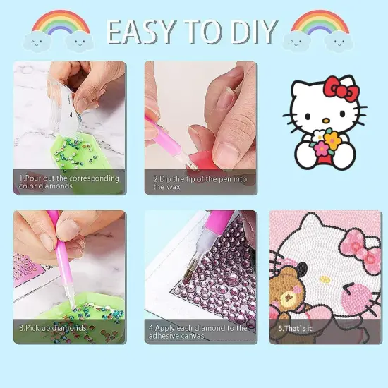 Cute 5D Diamond Art Kits with Wooden Frame,(Pink Kitty) {4}