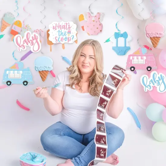 Ice Cream Gender Reveal Party Summer Decor, Pastel Ice Cream What's the Scoop Hanging Swirls, Pink Blue Ceiling Streamers for Summer Ice Cream Theme He or She Boy or Girl Baby Shower Mom To Be Party Supplies {3}