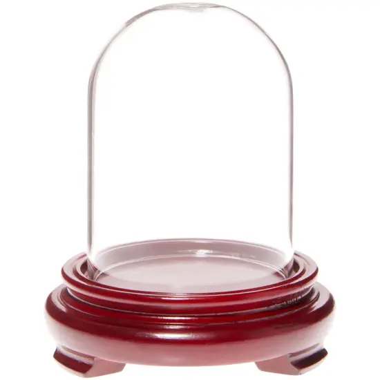 Plymor 2.5" x 3.5" Glass Display Dome Cloche Red Wood Veneer {1}