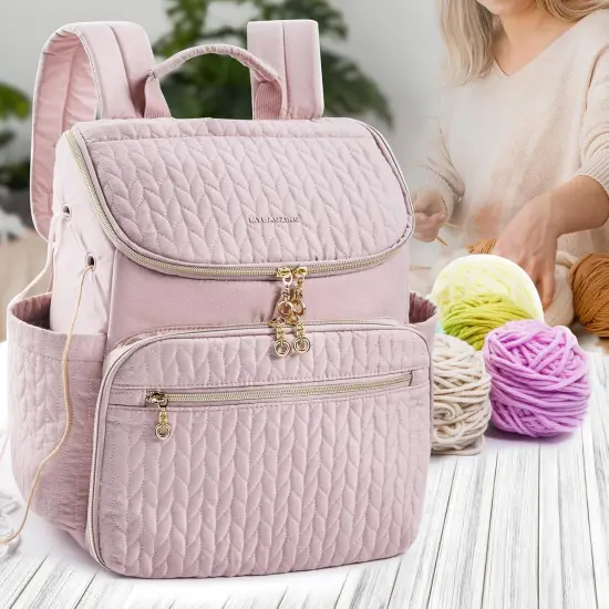 Knitting Bag Backpack, Large Crochet Backpack (PINK) {5}