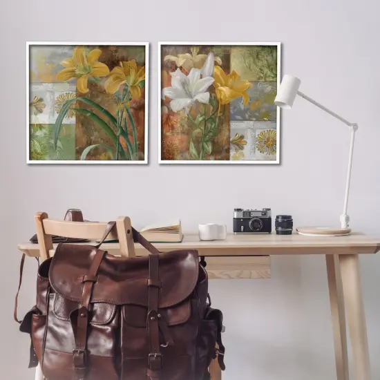 Stupell Industries Lilies & Vintage Tile Patterns 2pc Framed Giclee Set Design by Sasha {2}