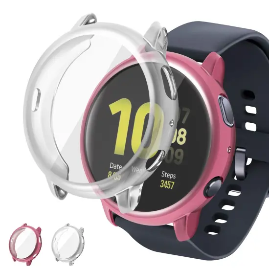 Insten 2-Pack Case Compatible with Samsung Active 2 40mm, Built in Screen Protector Soft TPU Bumper Cover, Full Around Coverage (Clear + Pink) {1}