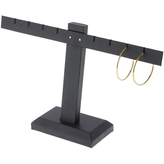 Plymor Black Faux Leather T-Bar, Four Pair Earring Display Stand, 10.25" W x 6" H {3}