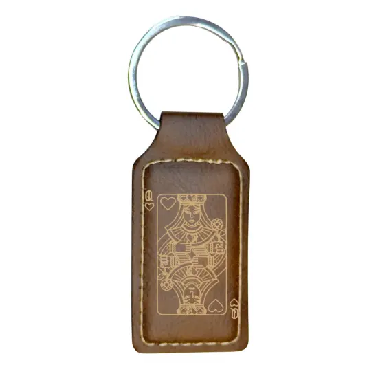 Keychain - Rectangle - Queen of Hearts - Leather Black/Silver {3}