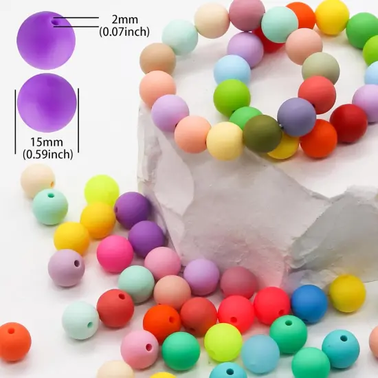 Silicone Beads - 40 Colors 15mm Round ​Beads (160Pcs Bulk) | Durable ​Rubber Beads for ​Jewelry Beads, ​Bracelet Beads Designs {3}