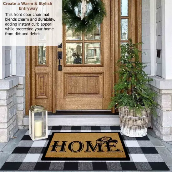 Gardenised Heavy Duty Coco Coir Doormat Non Slip PVC Baking Embossed Welcome Design Natural Coconut Fiber Floor Mat for Front Door Porch Patio Entryway Garage Mudroom & Outdoor Use 18x30" Hatted Home {2}