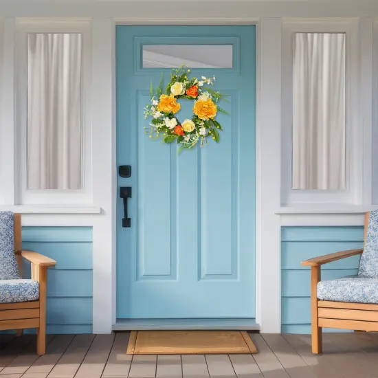 Northlight Hydrangea and Rose Artificial Floral Twig Wreath - Orange - 16" {4}