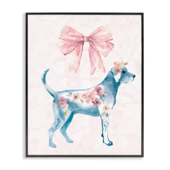 Stupell Industries Floral Dog with Pink Ribbon Framed Giclee Design by Carol Robinson {1}
