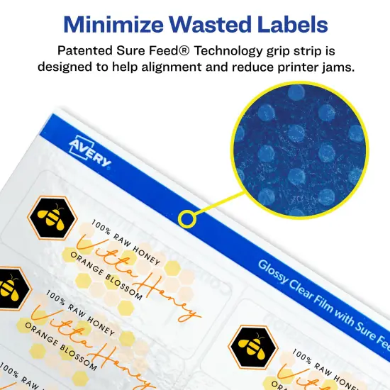 Avery Printable Address Labels with Sure Feed, 1" x 2-5/8", Glossy Clear, 300 Blank Mailing Labels for Laser and Inkjet Printers (6521) {3}