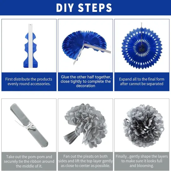 Navy Blue and Sliver Paper Fan Party Decoration {3}