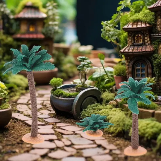 3pcs Small Coconut Palm Tree Model, Plastic Faux Fish Tank Plants Model Scenery Palm Tree Craft Statue for Micro Landscape Fairy Garden Decor {5}