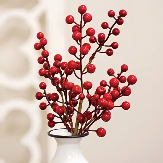 Winter Gooseberry Floral Pick with Red Berries for Vase and Home Decor {3}