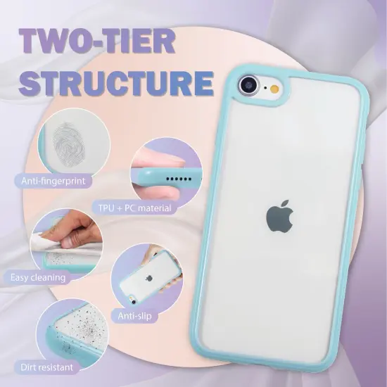 Crystal Clear Case For iPhone SE 2020 (2nd Gen), Color Raised Edge Ultra Thin Slim Shell Protective Cover Blue Bumper, by Insten {3}