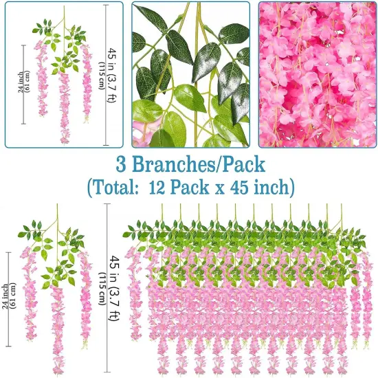 12 Pieces/Each 45 inch / 3.7 ft Wisteria Artificial Flower {2}