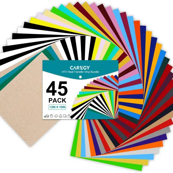 HTV Vinyl Bundle Heat Transfer Vinyl 12"x10" - 45 Pack Includes 30 Pack- 2 Sheets Teflon {1}