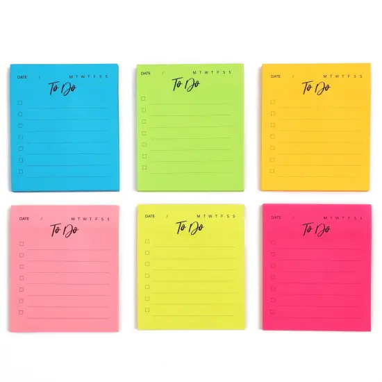 6 Pack Small To Do List Sticky Notes, Daily Planning Notepad for Memos, 6 Neon Colors (3 x 3.5 In) {1}