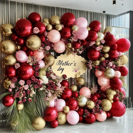 Burgundy Pink Balloon Garland - Double Stuffed Ruby Red Pearl Pink Gold Balloon Arch Kit Wine Red Maroon Metallic Balloons for Birthday Baby Bridal Shower Mother's Day Engagement Wedding Party Decor {4}