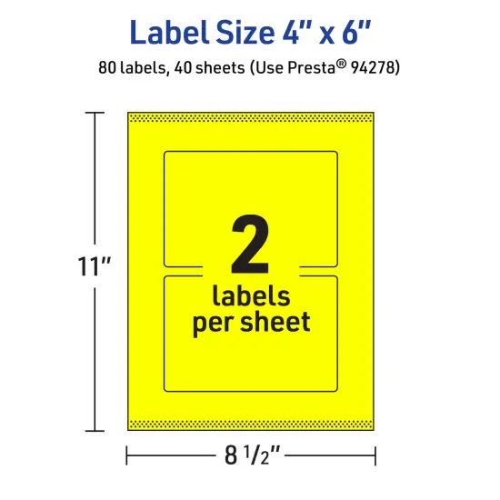 Avery Neon Yellow Paper Labels, 4" x 6" Rectangle {5}