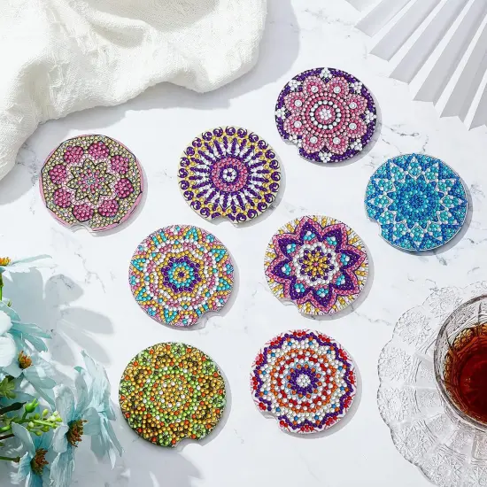 8 Pcs Diamond car Coasters DIY Mandala Car Painting Coasters Mandala Diamond Art and Crafts Projects Kits with Gem for Adult Beginner {2}