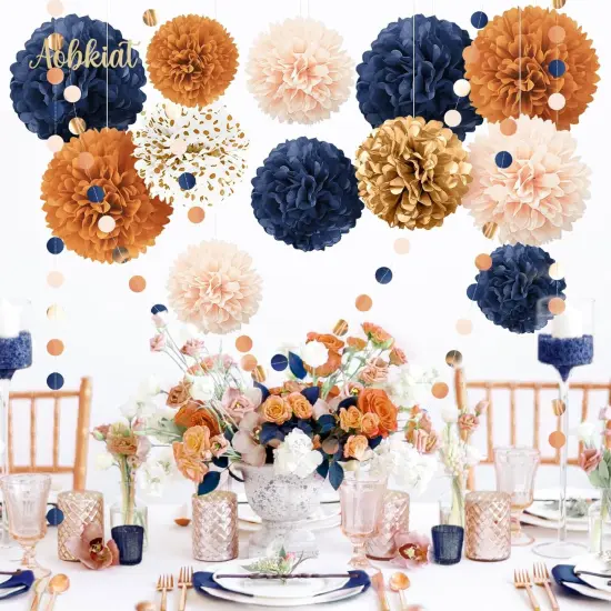 Boho Fall Wedding Party Decorations (Orange Navy) {4}