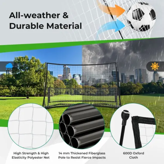 2-in-1 Dual-Sided Soccer Re bounder Net &ndash; Portable Trainer with Fiberglass Frame & Carry Bag {3}