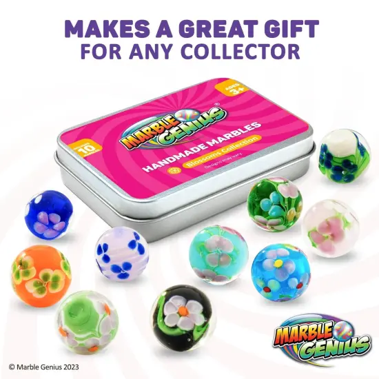 Marble Genius Collectors Marbles, Blossoms, 16mm (⅝ Inch), 10 Handmade Glass Marbles, Gifts for Marble Lovers, Gifts for Kids Ages 3-14 {6}