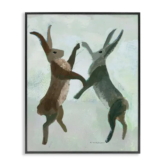 Stupell Industries Boxing Hares in Neutral Tones Framed Giclee Design by Kay Widdowson {1}