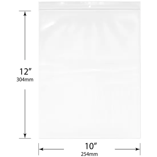 Plymor 10" x 12", 4 Mil with Hang-Hole Heavy Duty Zipper Reclosable Plastic Bags {3}