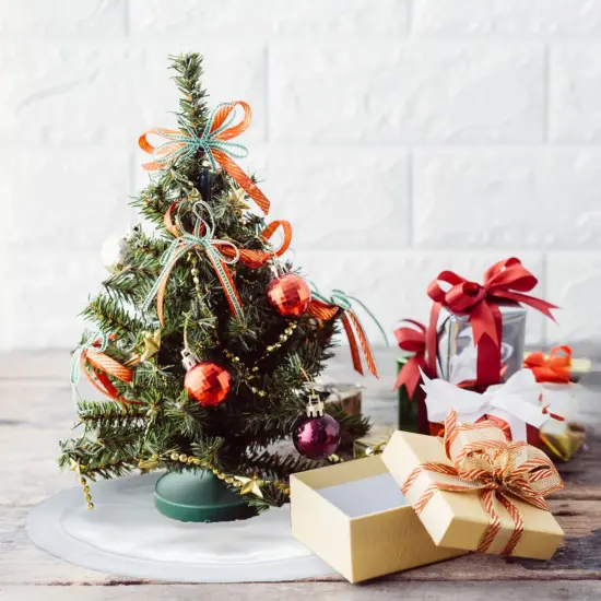 Northlight Mini Satin Christmas Tree Skirt with Faux Fur - 20" - White {4}