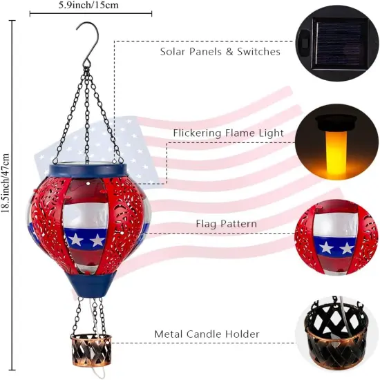 Flag Hot Air Balloon Solar Lantern with Candle Holder {2}