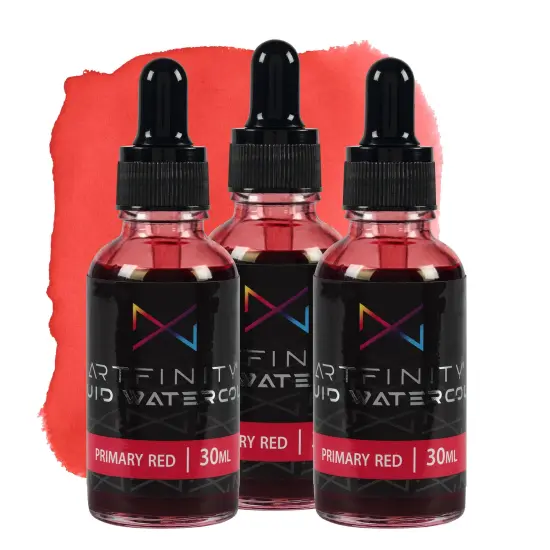 Artfinity Liquid Watercolor Paint 30 ml Bottle - 3 Pack, Primary Red - Vibrant Dye-Based Liquid Watercolor w/ Glass Pipette, Fast-Drying, Fine Art Paint for Calligraphy, Airbrushing & Traditional Art {1}