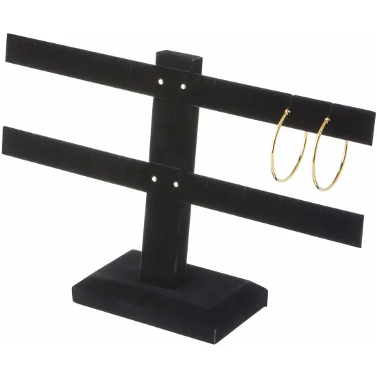 Plymor Black Velvet Double T-Bar, Eight Pair Earring Display Stand, 10.25" W x 6.5" H {3}